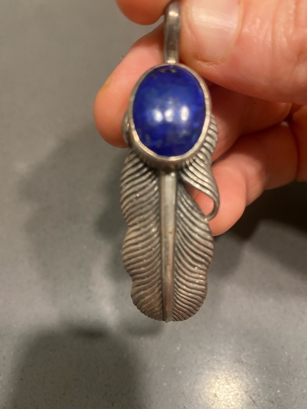 Sterling Feather Pendant with lapis lazuli